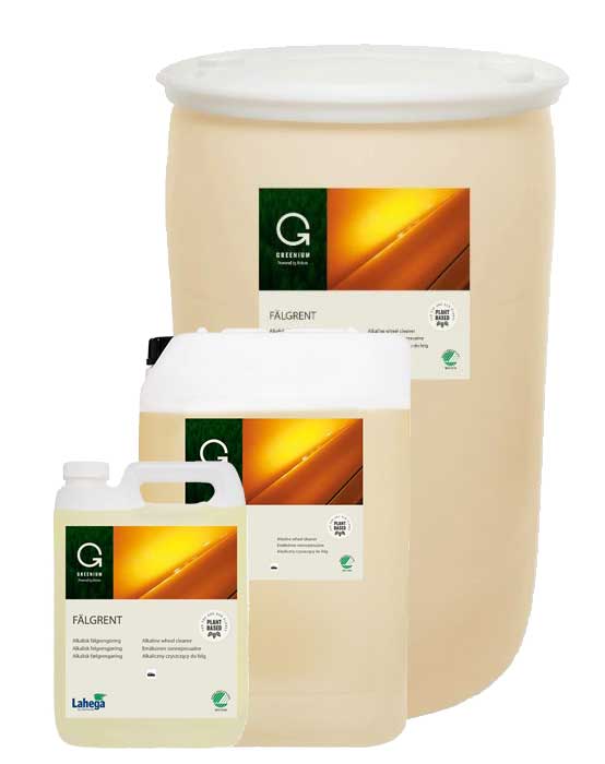 Lahega Greenium Fälgrent 5L, 25L och 205L – växtbaserat rengöringsmedel för plast, aluminium och stålfälgar som avlägsnar olja, bromsdamm och vägsalt